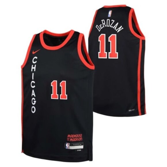 BNWT NIKE YOUTH DEMAR DEROZAN CHICAGO BULLS #11 BLACK JERSEY US EXTRA LARGE (XL) - Picture 1 of 15